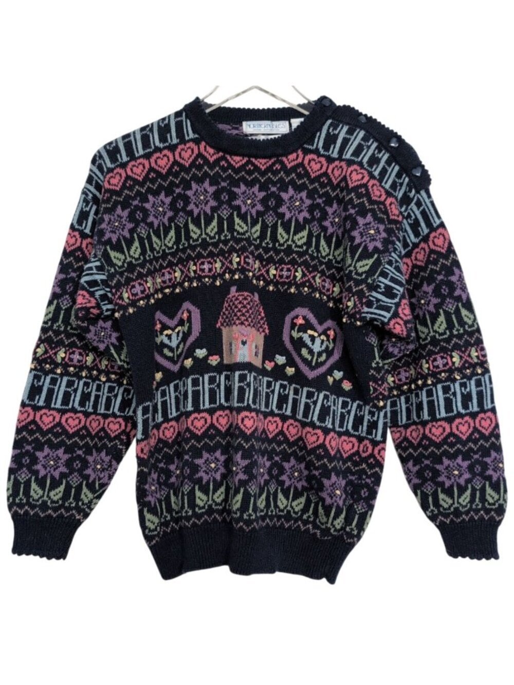 Northern Isles Hand Embroidered Sweater Womens Size Medium Blue Granny Cottage